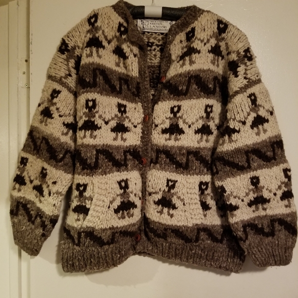 Vintage 80s Hand knit hand spun virgin wool Cowichan style Cardigan Sweater - Picture 7 of 7